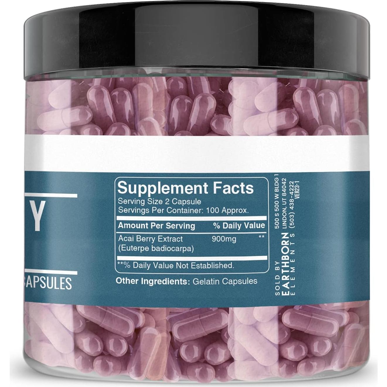 Extracto de Baya de Acai Earthborn Elements 200 Cápsulas Puras