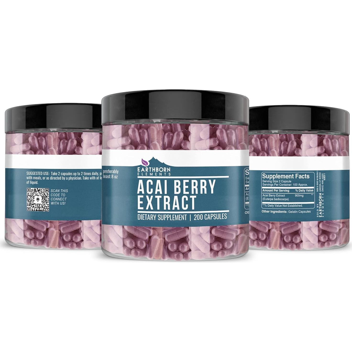 Extracto de Baya de Acai Earthborn Elements 200 Cápsulas Puras