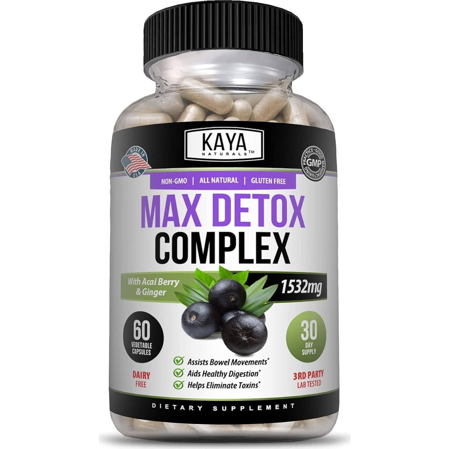 Suplemento Herbal Kaya Naturals Max Detox 1532 mg 60 Cápsulas