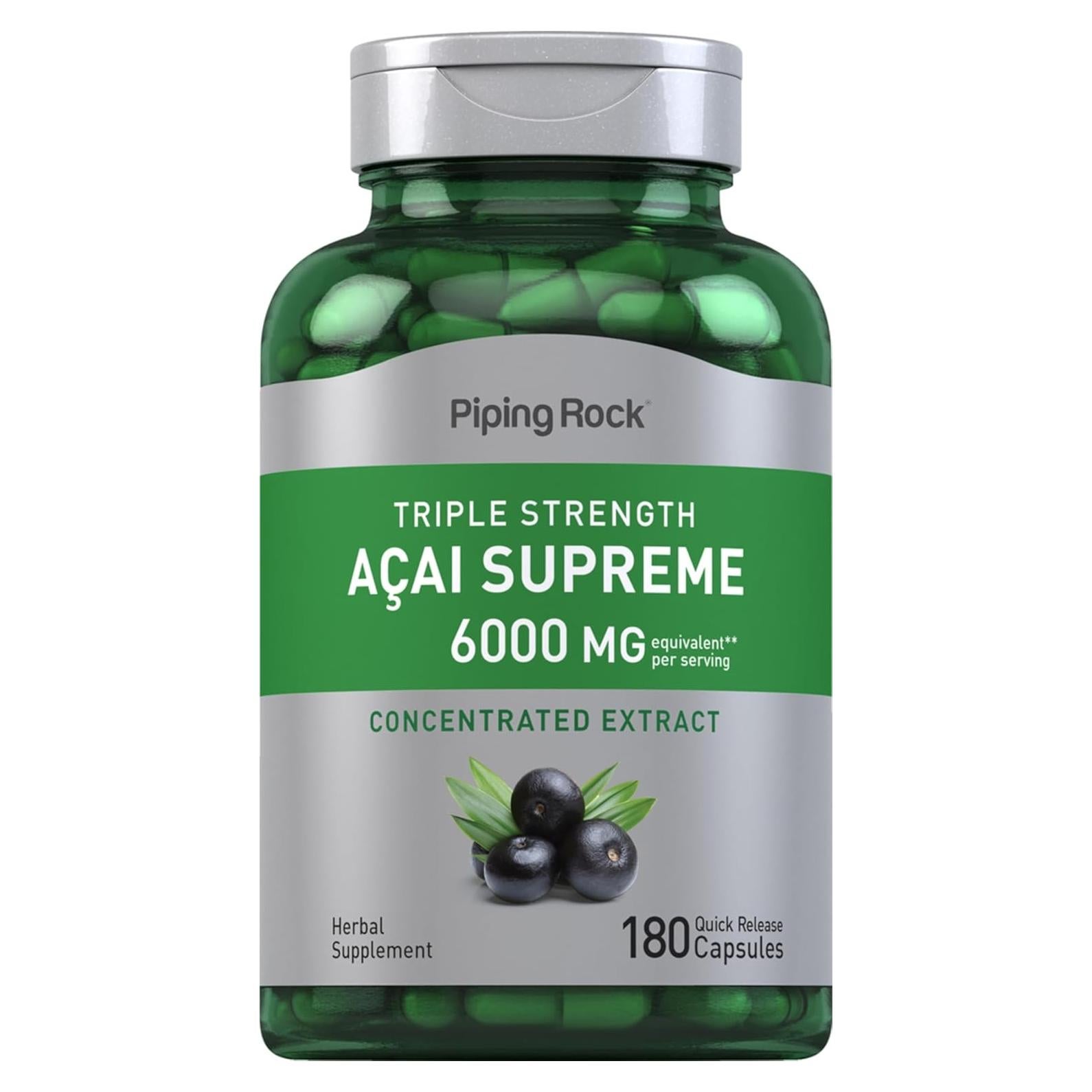 Suplemento de Baya de Açaí Piping Rock 6000mg 180 Cápsulas