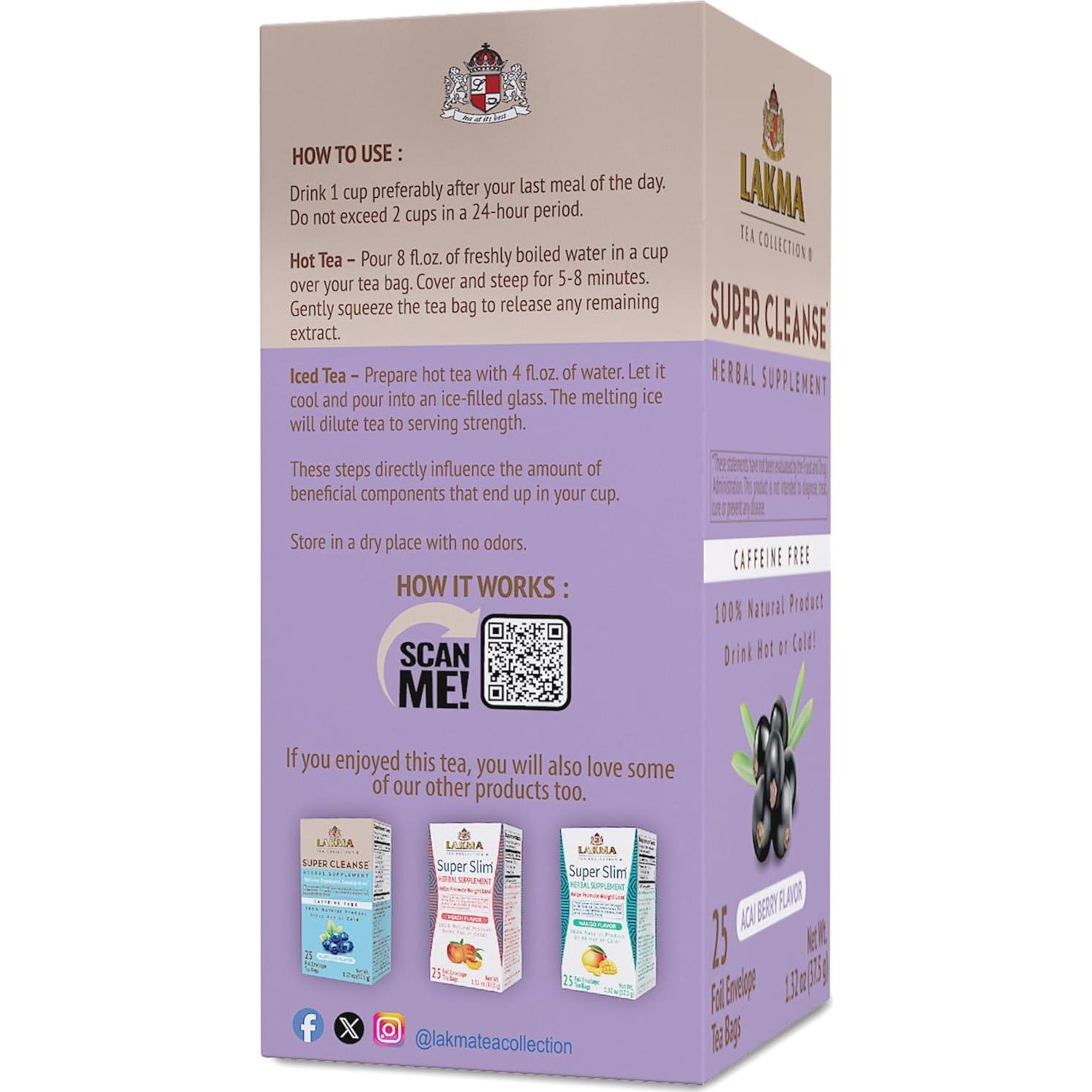 Té Super Cleanse HYLEYS Sabor Acai Berry - 25 Bolsitas