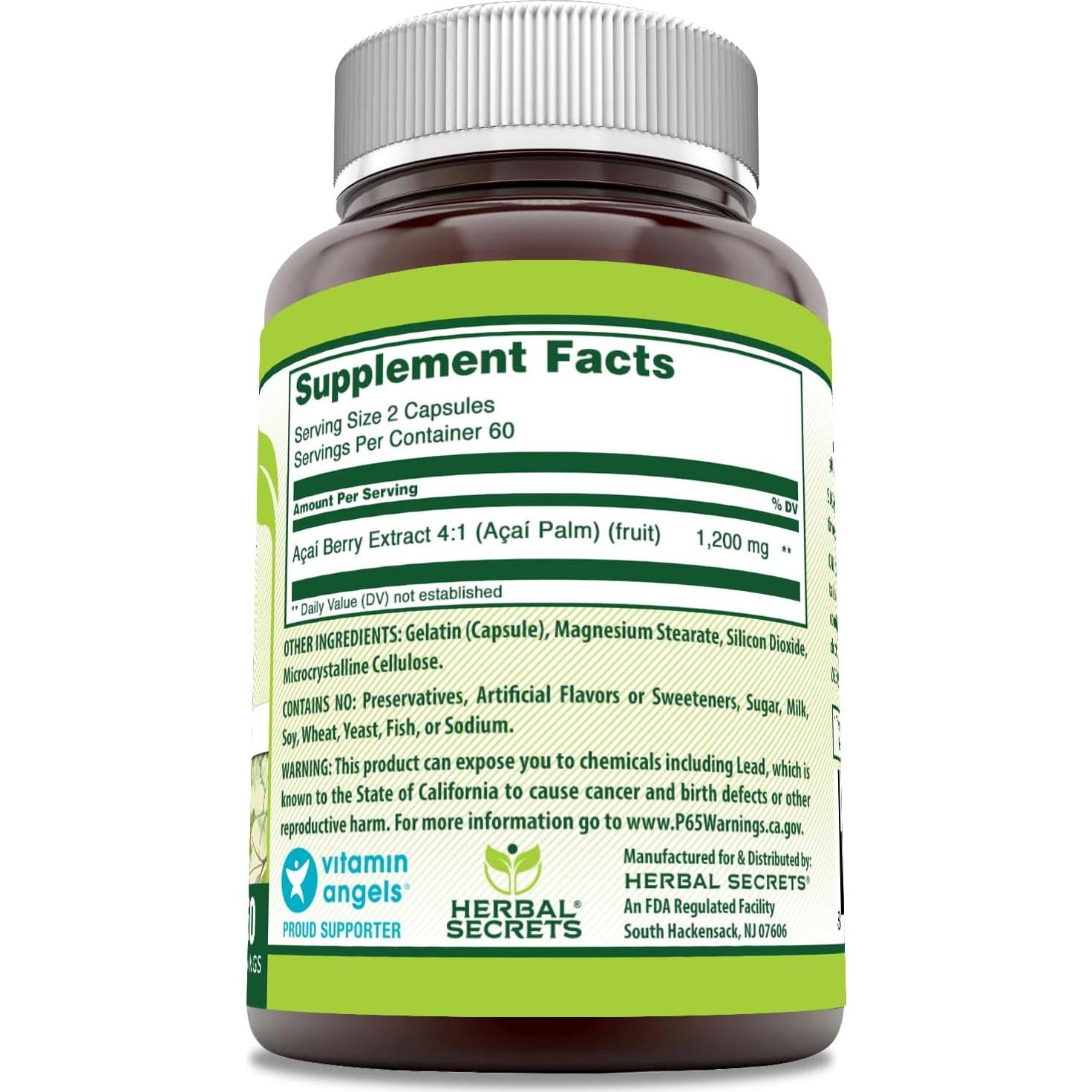 Suplemento Acai 1200 Mg Secretos Herbales 120 Cápsulas