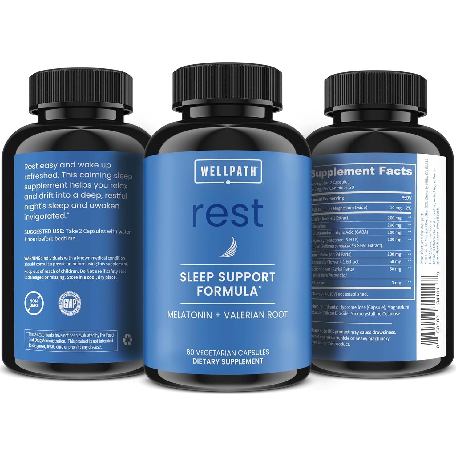 WellPath Rest Suplemento Natural para Dormir 60 Cápsulas