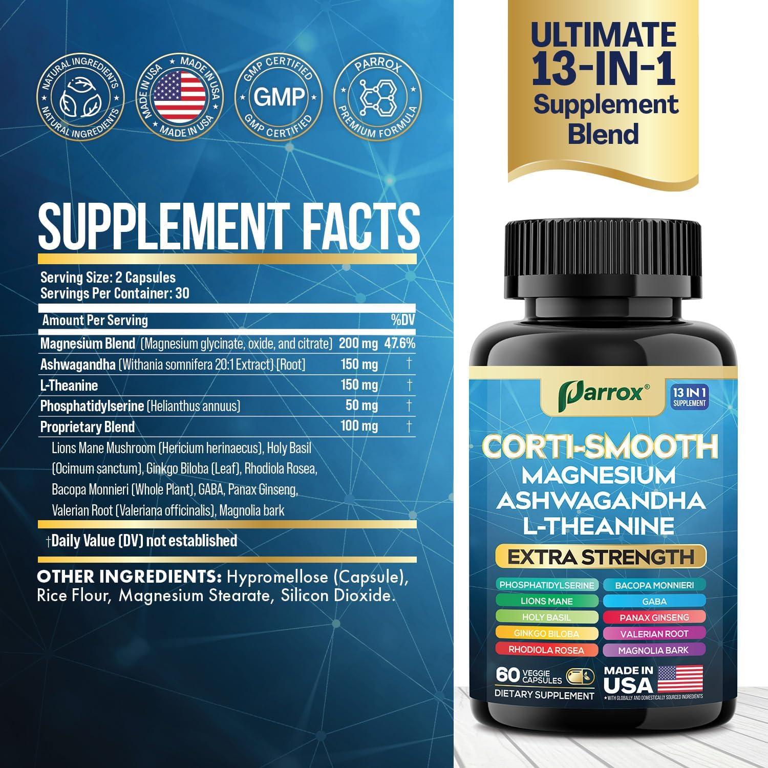 Suplemento Corti-Smooth Parrox 60 Cápsulas - Magnesio, Ashwagandha