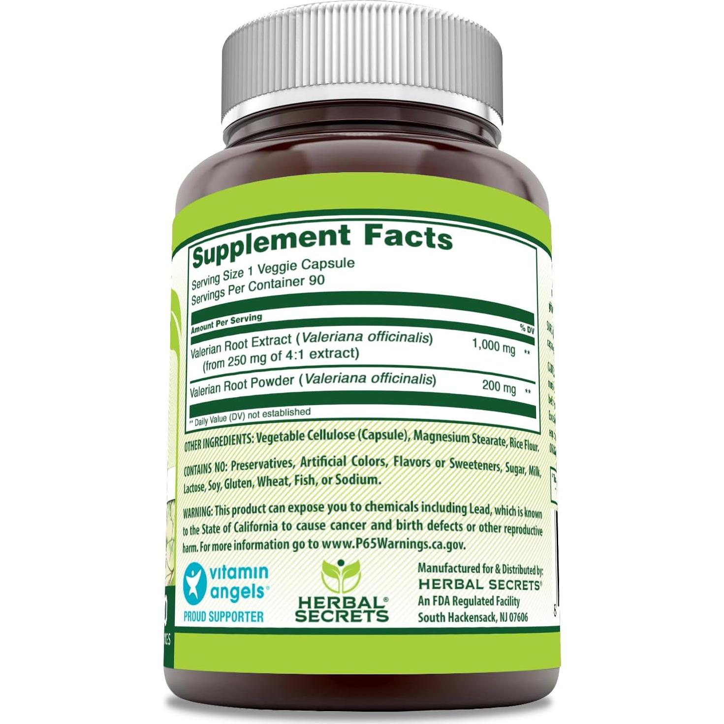 Suplemento de Valeriana Secretos Herbales 1200 Mg 90 Cápsulas