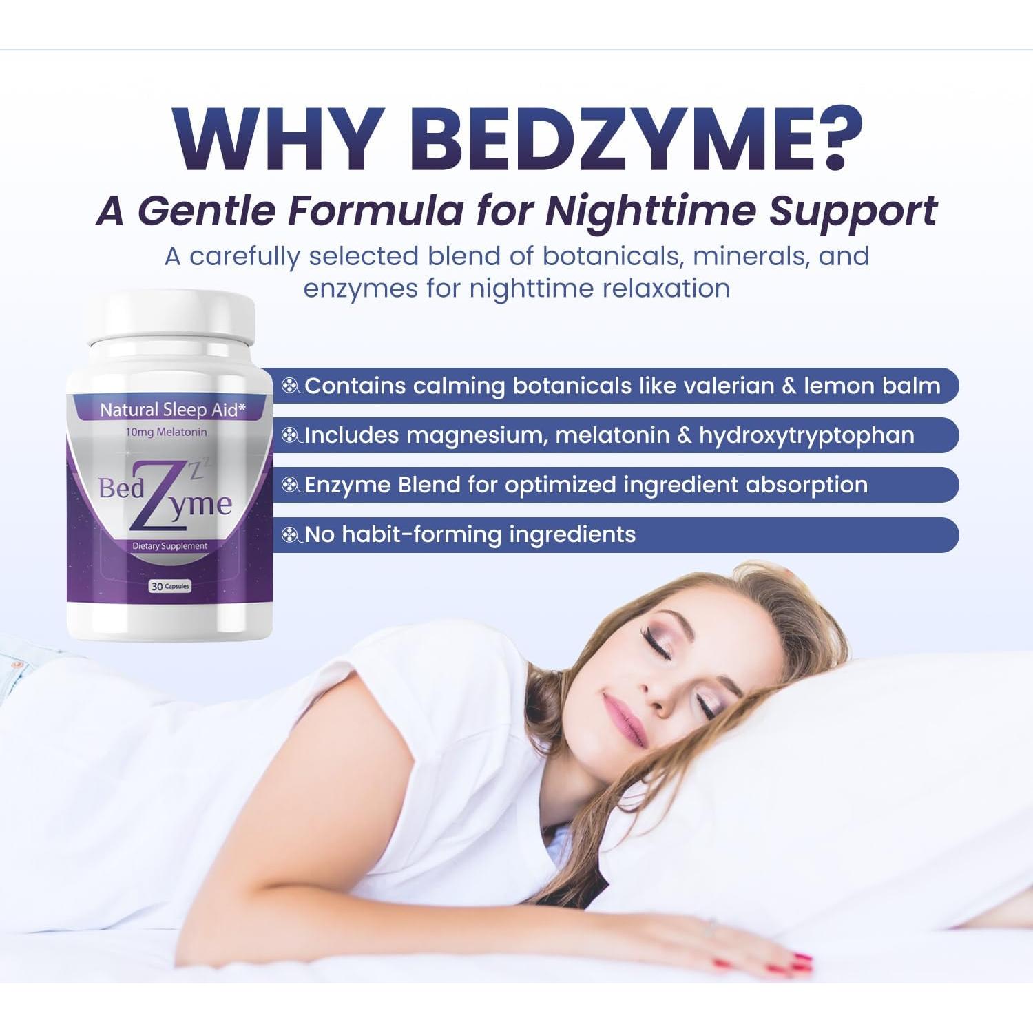 Suplemento para Dormir BedZyme 60 Cápsulas 10mg Melatonina