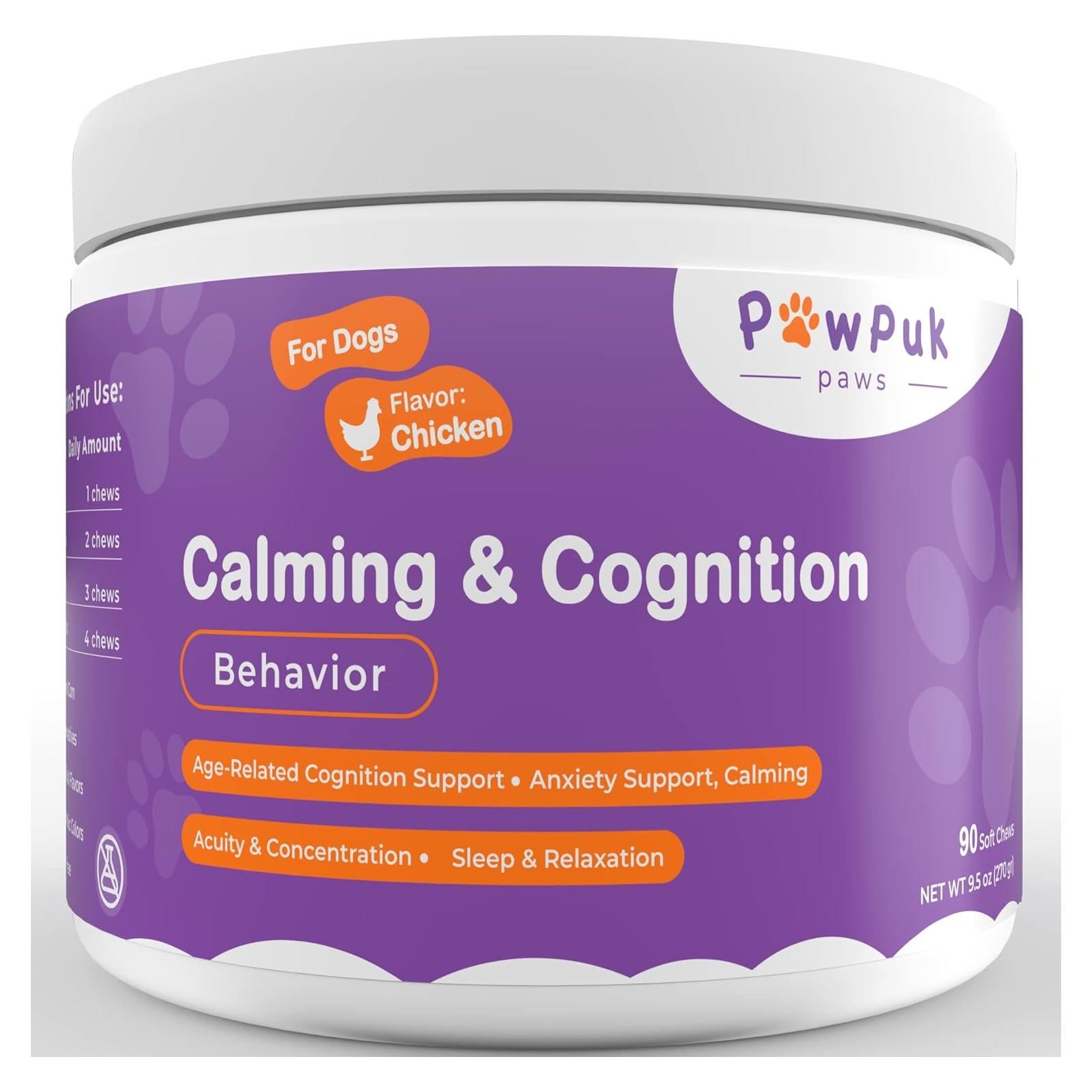 Suplemento Calmante y Cognición para Perros PawPuk - Melatonina, SAM-e, Ashwagandha