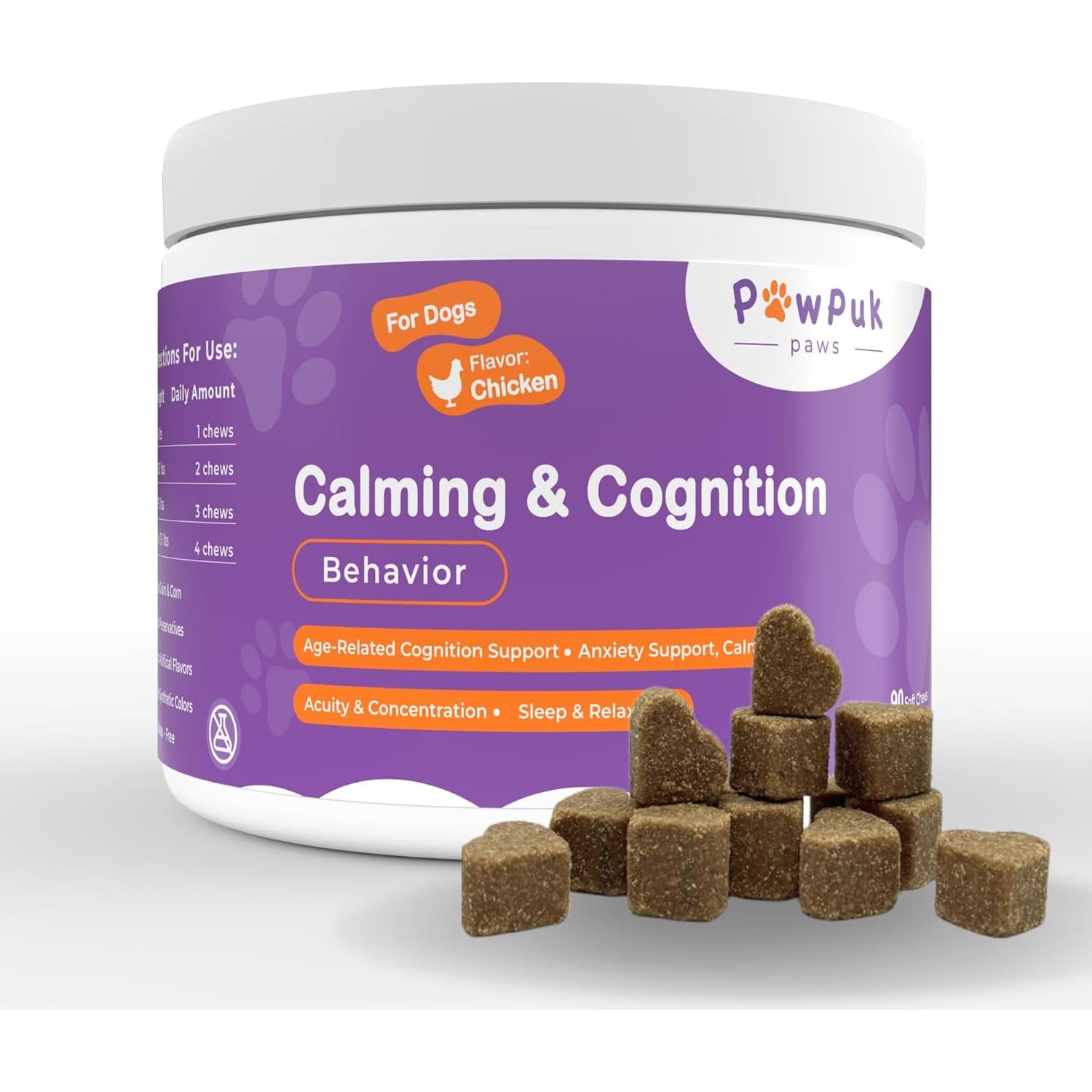 Suplemento Calmante y Cognición para Perros PawPuk - Melatonina, SAM-e, Ashwagandha