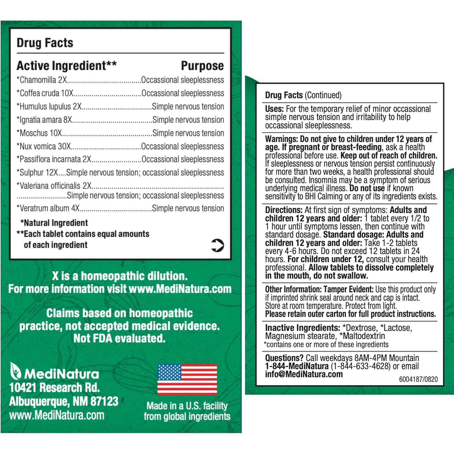 BHI Mezcla Calmante Homeopática 100 Tabletas Naturales