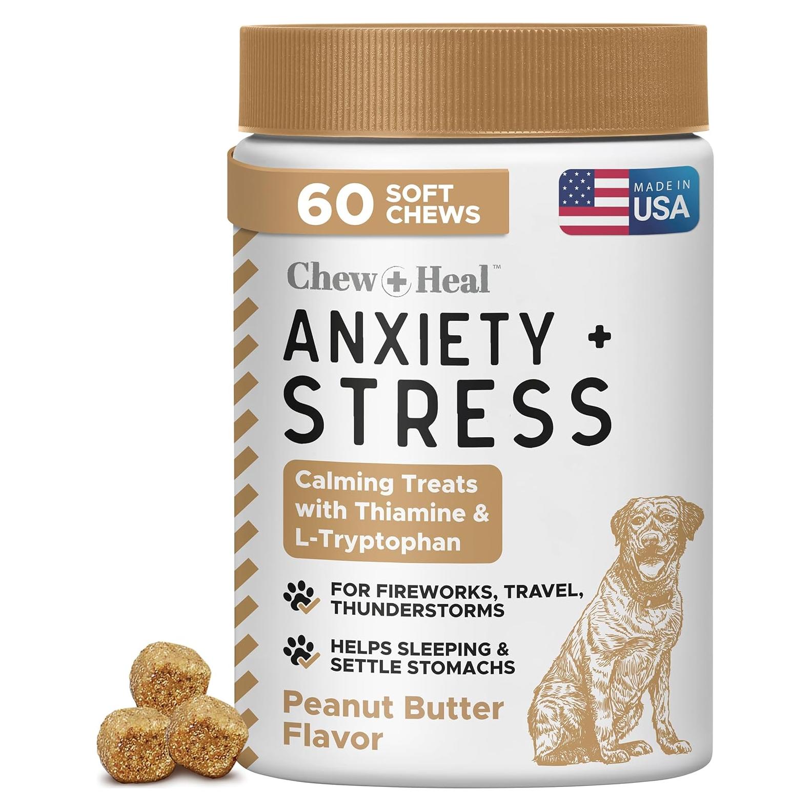 Masticables Calmantes para Perros Chew + Heal 60 Unidades Mantequilla de Maní