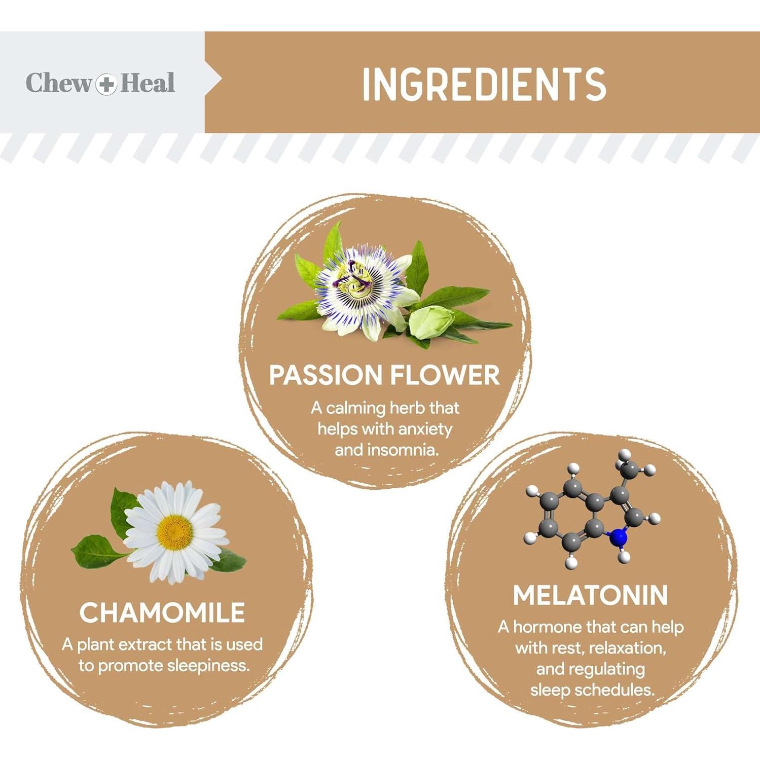 Masticables Calmantes para Perros Chew + Heal 60 Unidades Mantequilla de Maní