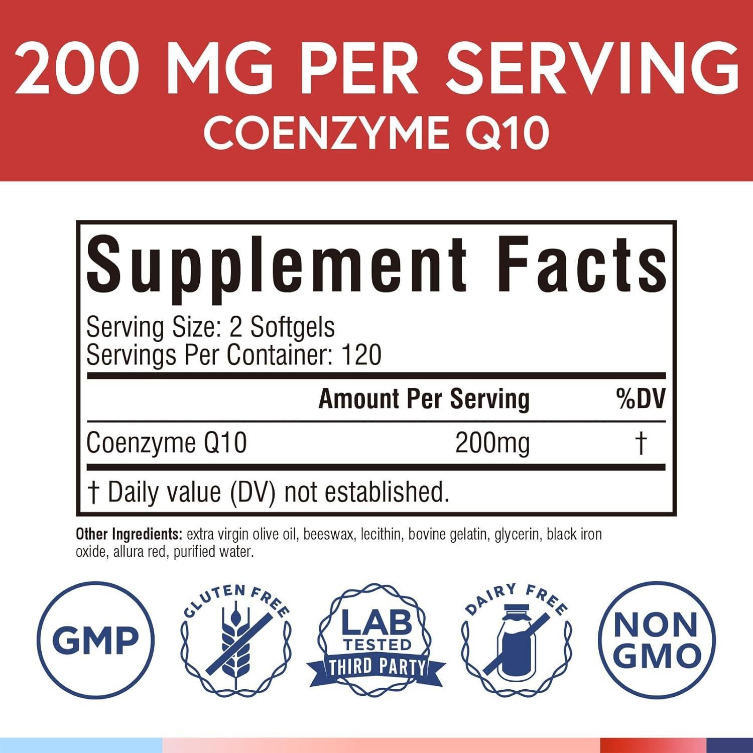 Suplemento CoQ10 200mg Terranics con Aceite de Oliva 240 Softgels
