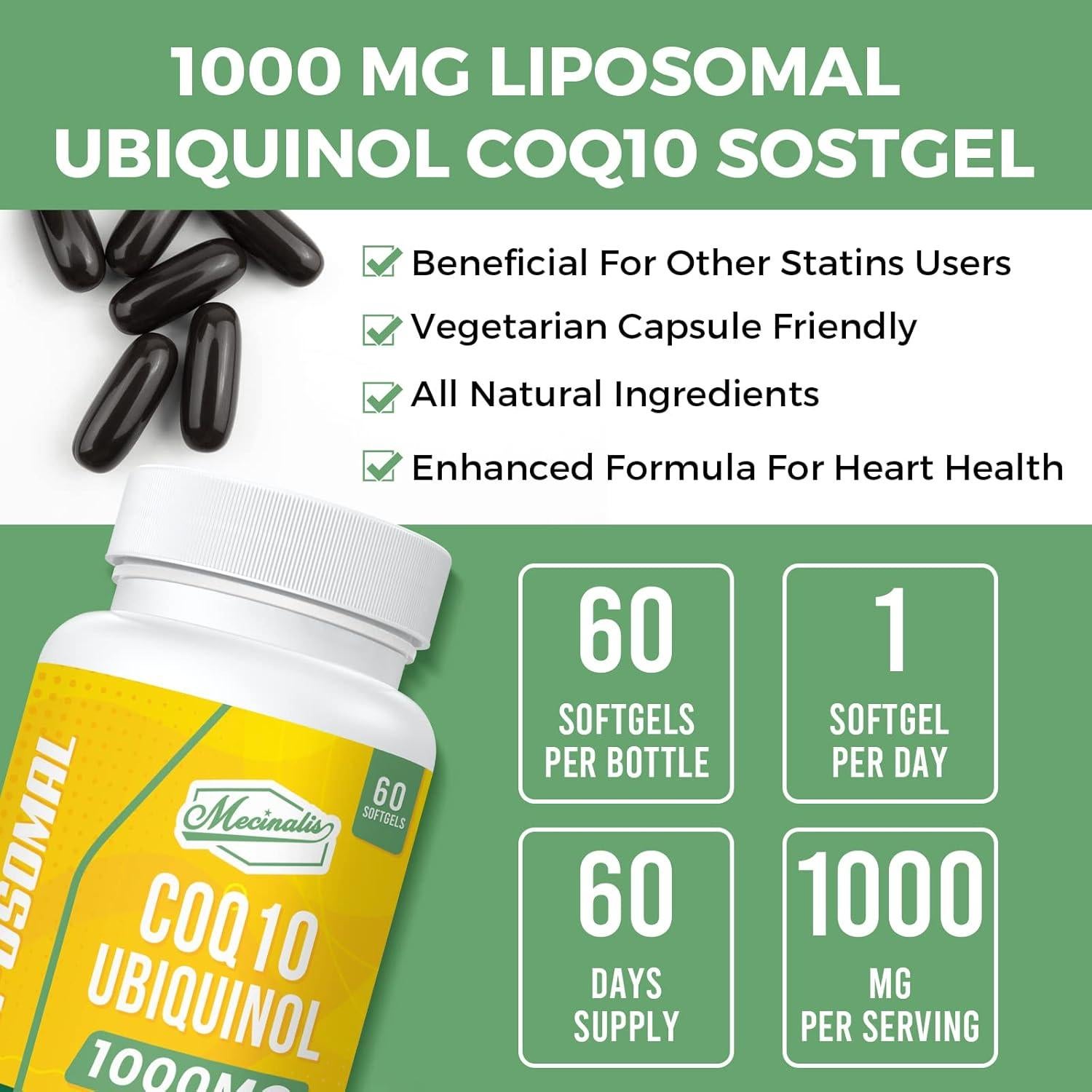 Suplemento CoQ10 Ubiquinol 1000mg Mecinalis - 60 Gelatinas Blandas