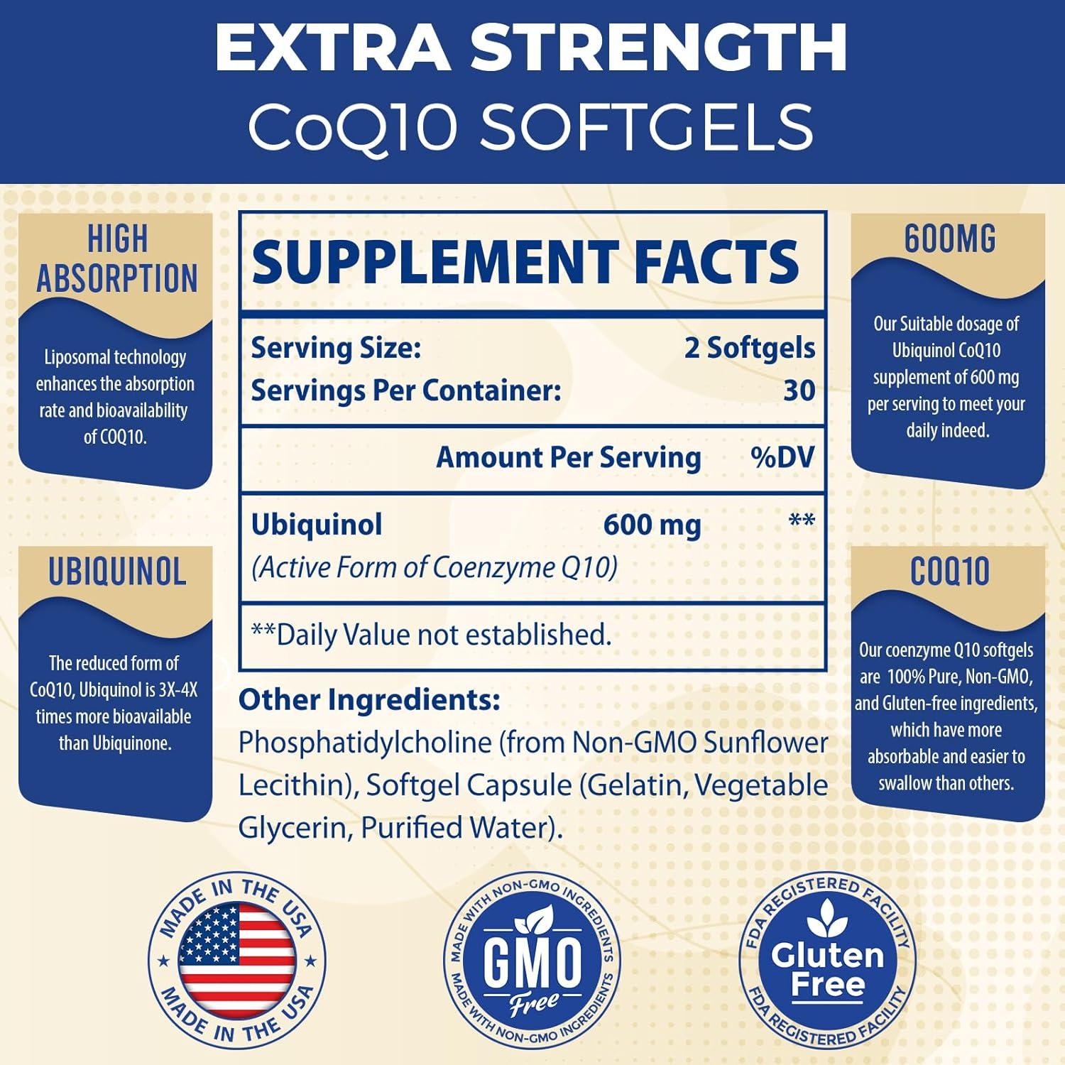 Suplemento Liposomal CoQ10 Ubiquinol 600mg Mecinalis 60 Softgels