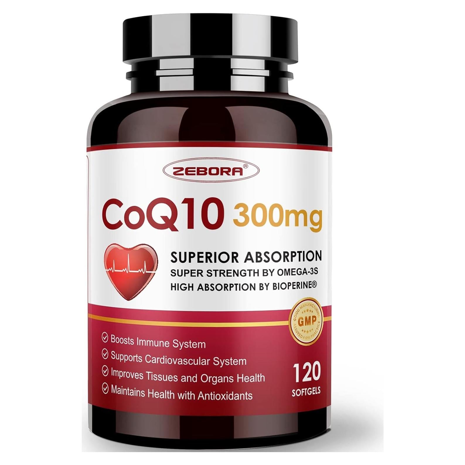 Suplemento CoQ10 ZEBORA 300mg con Omega-3 y PQQ, 120 Gelatinas