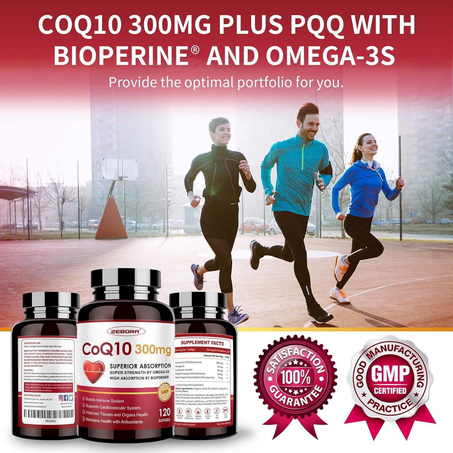 Suplemento CoQ10 ZEBORA 300mg con Omega-3 y PQQ, 120 Gelatinas