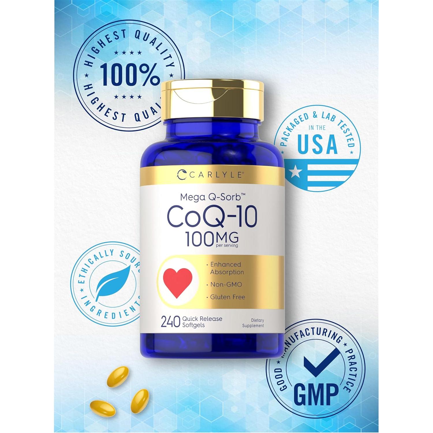 Carlyle CoQ10 100mg Mega Q-Sorb 240 Softgels Antioxidante