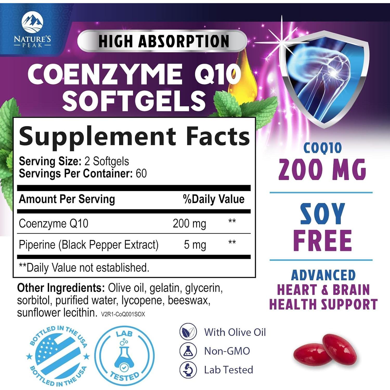 Suplemento Co Q10 200mg Nature's Peak - Antioxidante y Energía