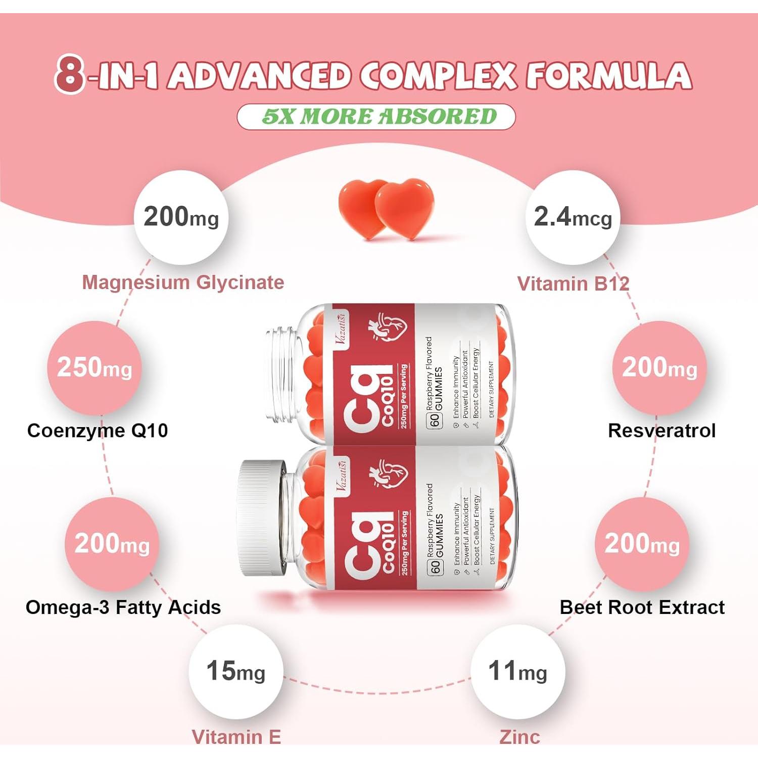 Gomitas de CoQ10 Vazatisi 250 mg con Omega-3 y Vitamina B3 - 60 Unidades