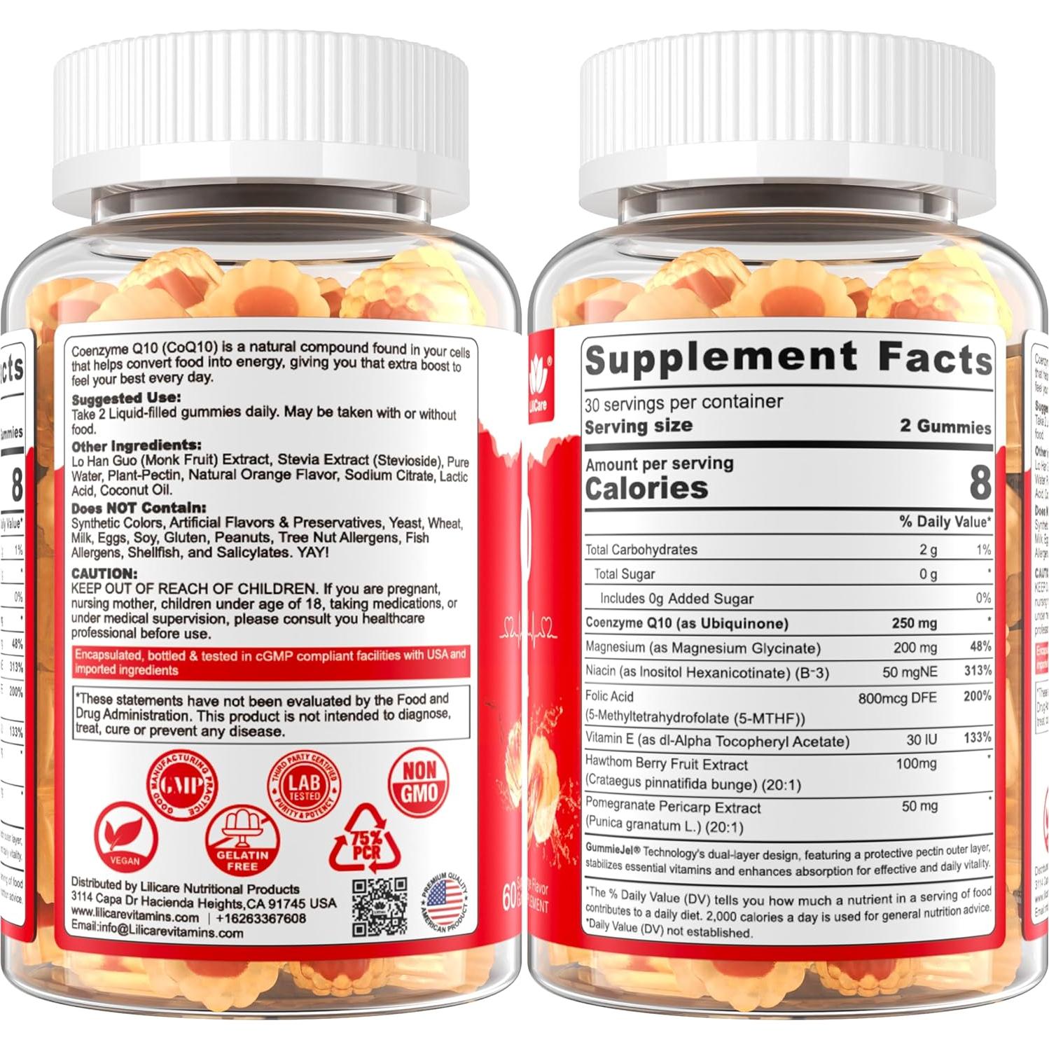 Gominolas Sin Azúcar CoQ10 250mg LILICARE - 60 Unidades