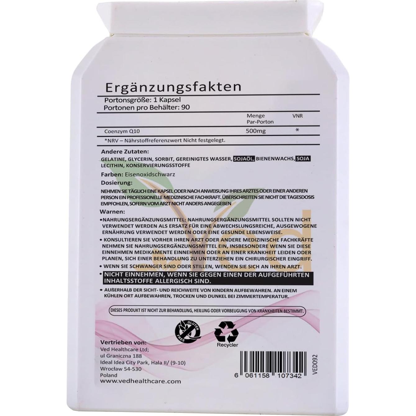 Suplemento Coenzima Q10 VED 500mg 90 Cápsulas Blandas