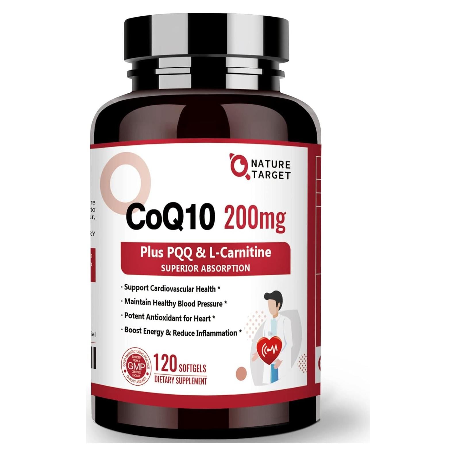 Suplemento CoQ10 200mg Nature Target con Omega-3 y PQQ