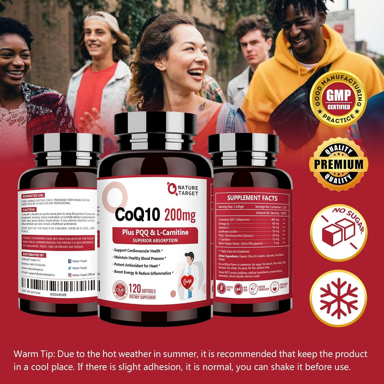 Suplemento CoQ10 200mg Nature Target con Omega-3 y PQQ