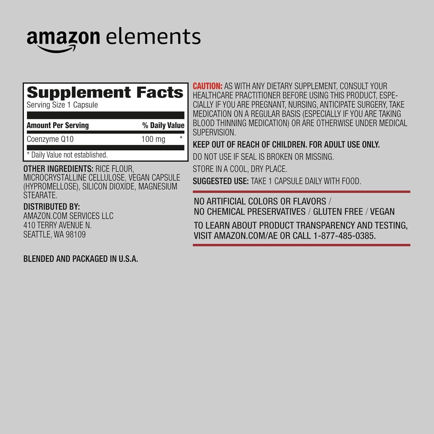 Suplemento Vegano CoQ10 100 mg Amazon Elements 60 Cápsulas