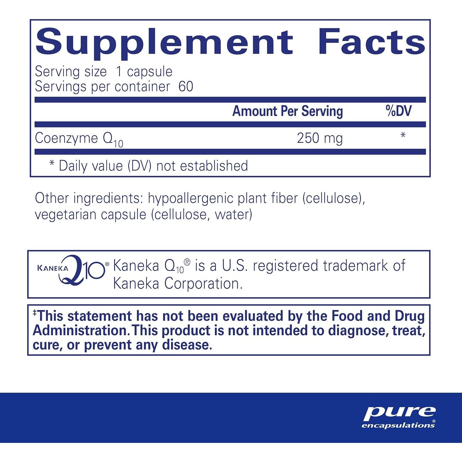 Suplemento CoQ10 250 mg Pure Encapsulations - 60 Cápsulas