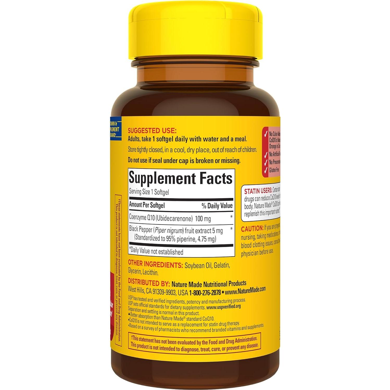 Nature Made CoQ10 100mg con Pimienta Negra - 30 Gelatinas Blandas