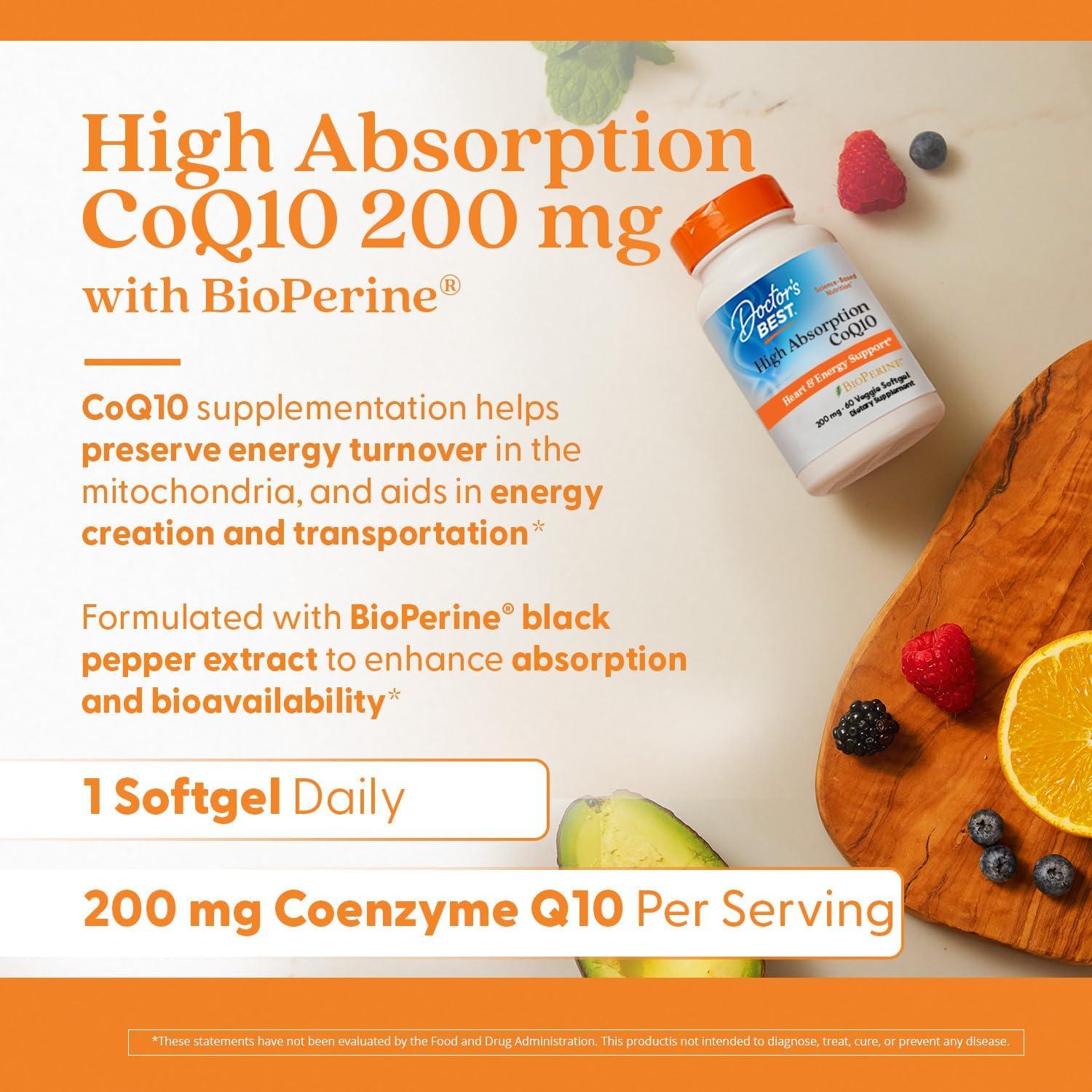CoQ10 Alta Absorción Doctor's Best 200 mg 60 Cápsulas Vegetales