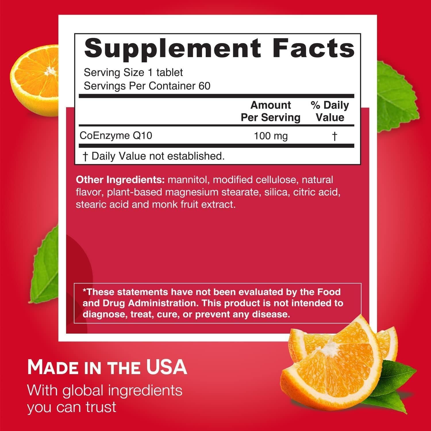 EZ Melts CoQ10 100 mg Suplemento Disoluble Sin Azúcar 60 Tabletas