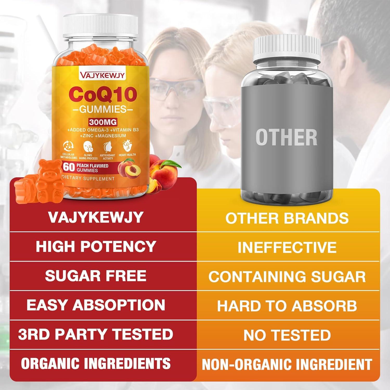 Gomitas CoQ10 300 mg Veganas - 120 Unidades con Omega-3 y Zinc