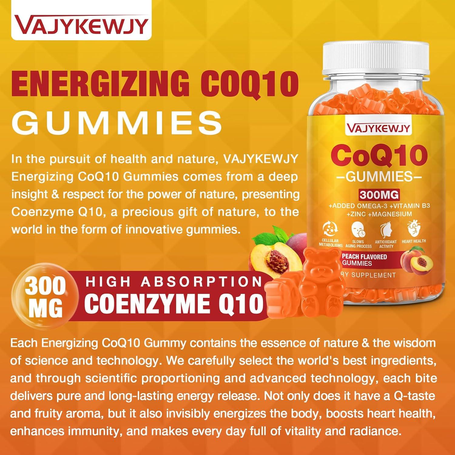 Gomitas CoQ10 300 mg Veganas - 120 Unidades con Omega-3 y Zinc