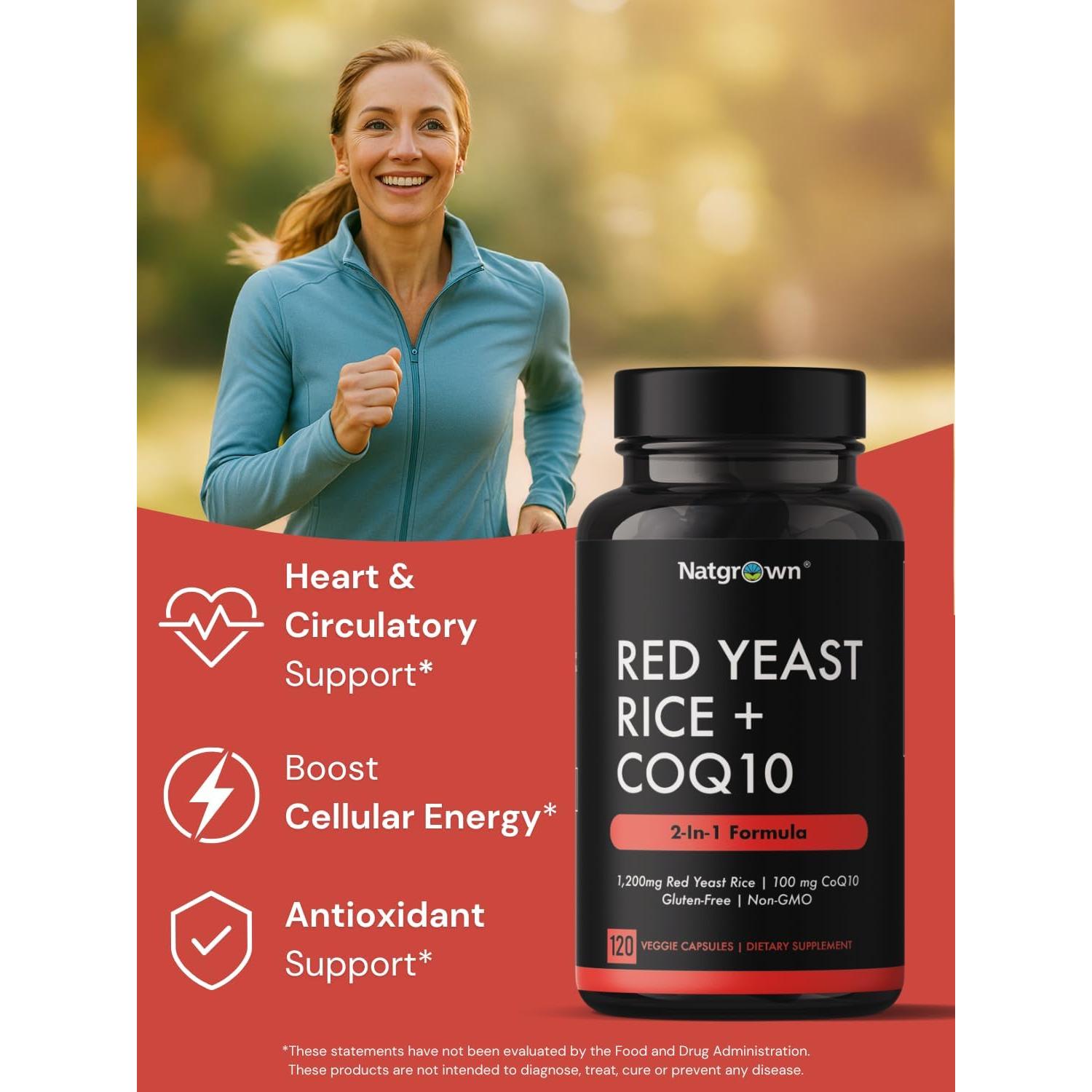 Suplemento Vegano Arroz de Levadura Roja Natgrown 1200 mg + CoQ10 100 mg