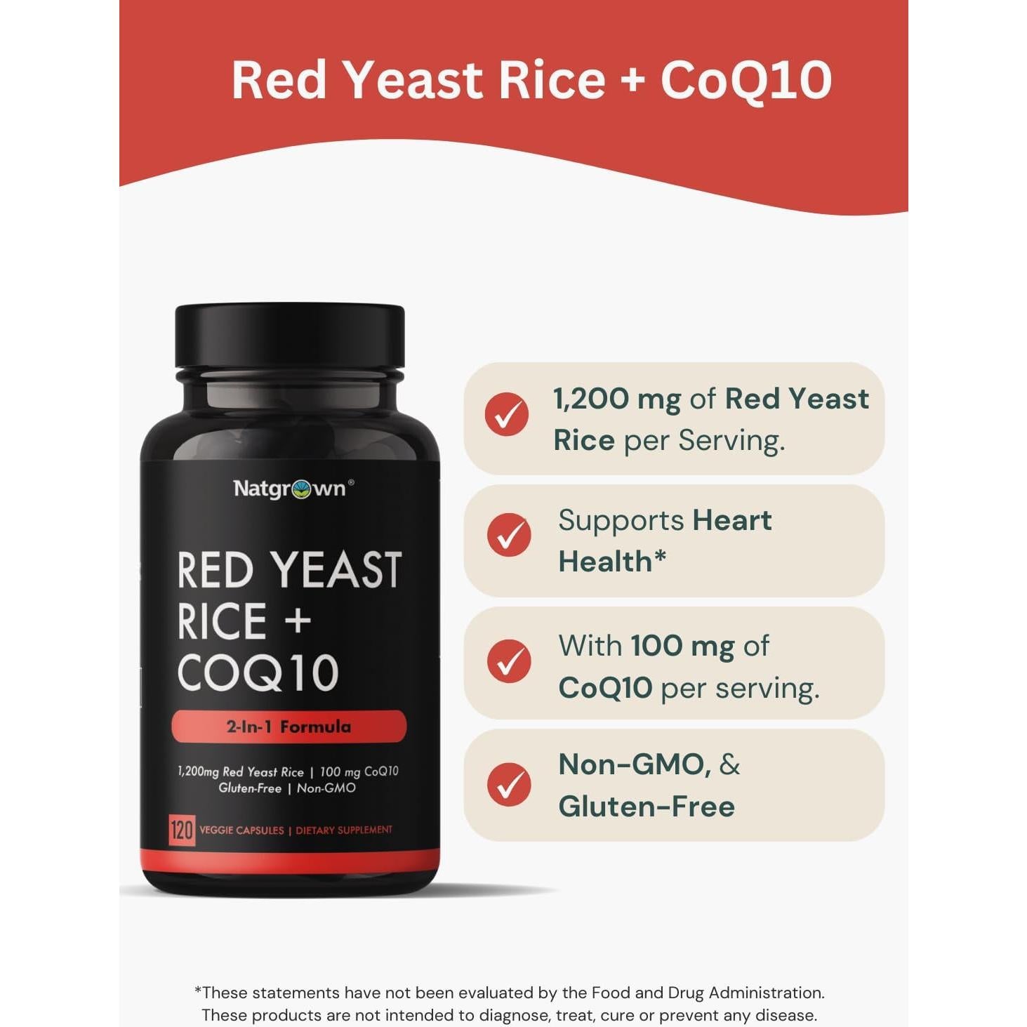 Suplemento Vegano Arroz de Levadura Roja Natgrown 1200 mg + CoQ10 100 mg