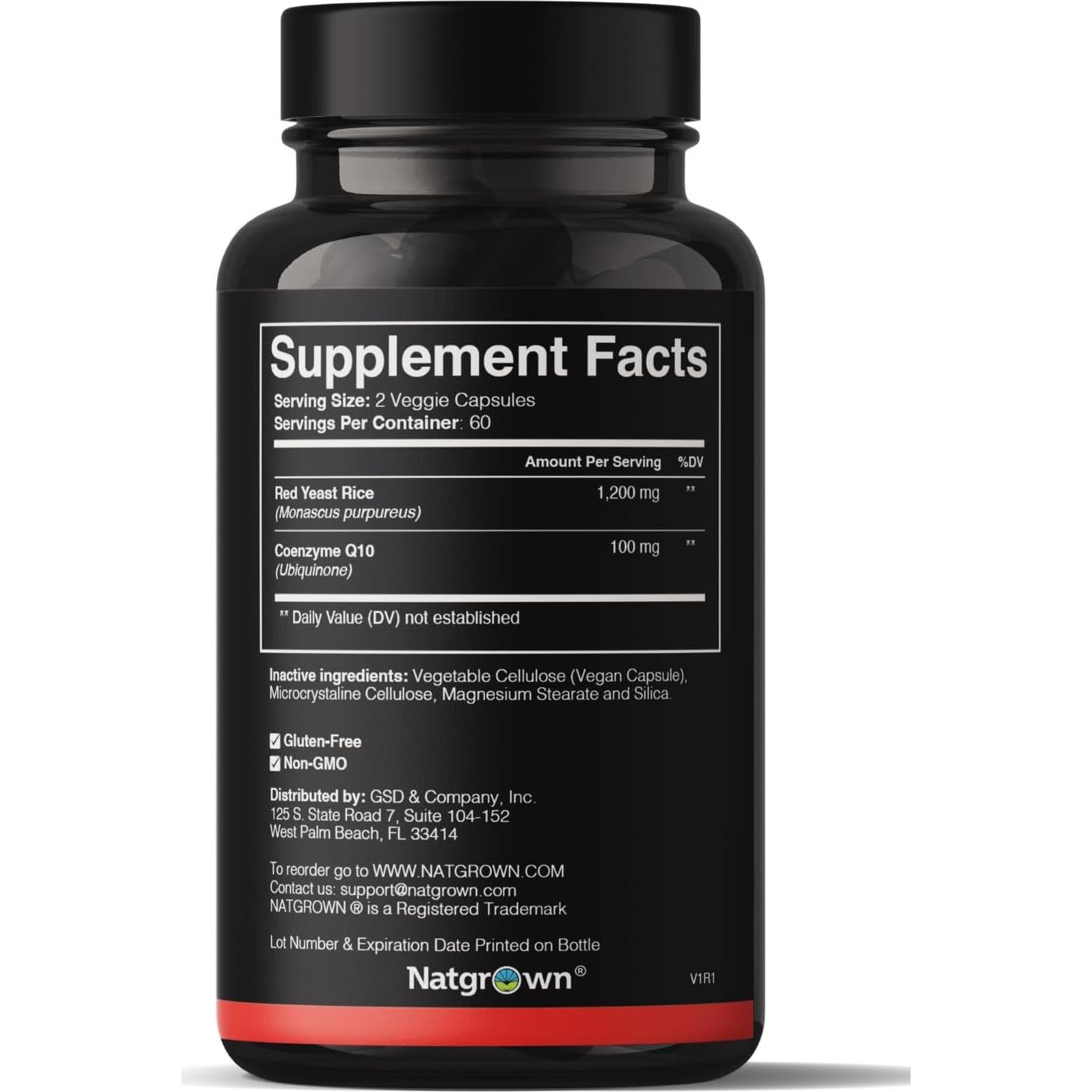 Suplemento Vegano Arroz de Levadura Roja Natgrown 1200 mg + CoQ10 100 mg