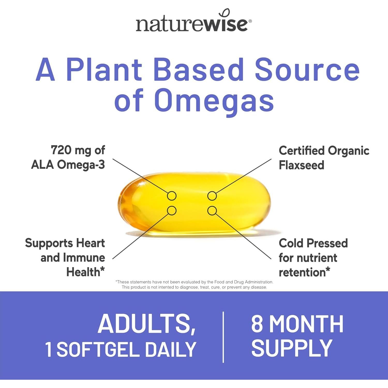 NatureWise Aceite de Semilla de Lino 1200 mg Omega 3 6 9 240 Cápsulas