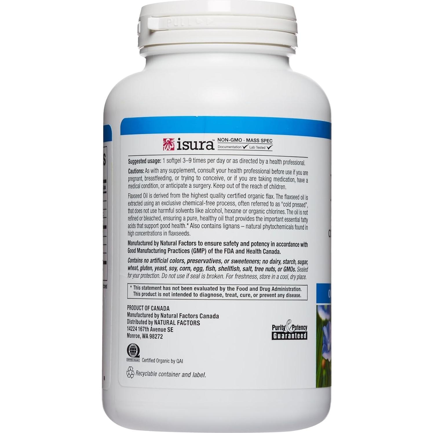 Aceite de Semilla de Lino Omega Factores 180 Gelatinas Blandas