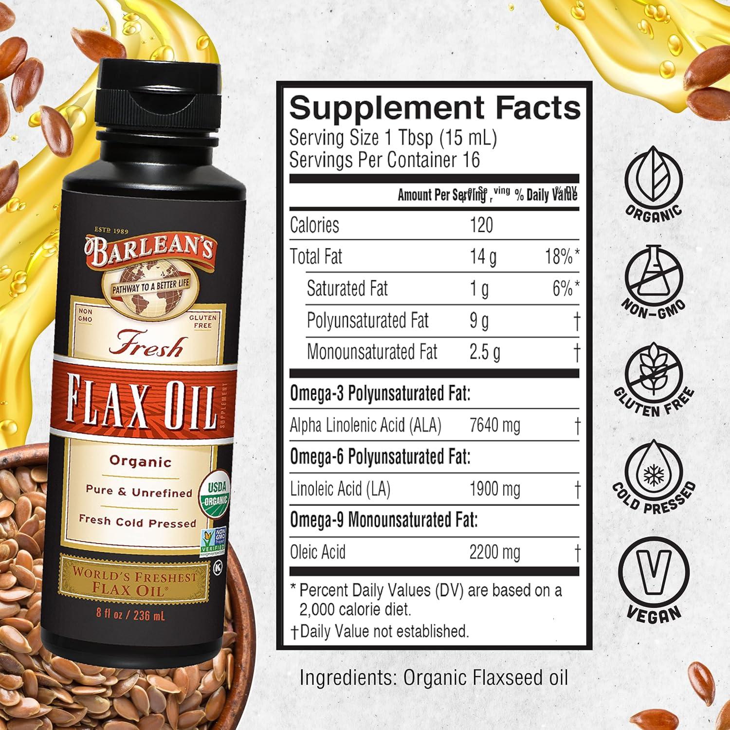 Aceite de Semilla de Lino Orgánico Barlean's 236.6 ml Omega 3