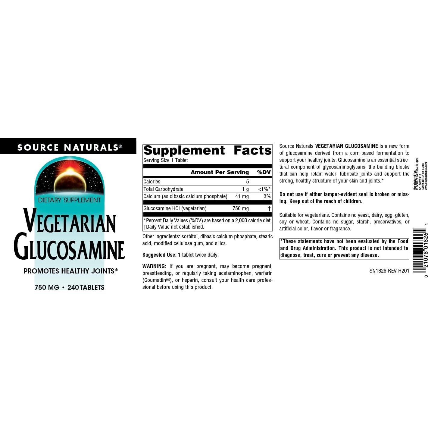 Glucosamina Vegetariana Source Naturals 750 mg 240 Tabletas