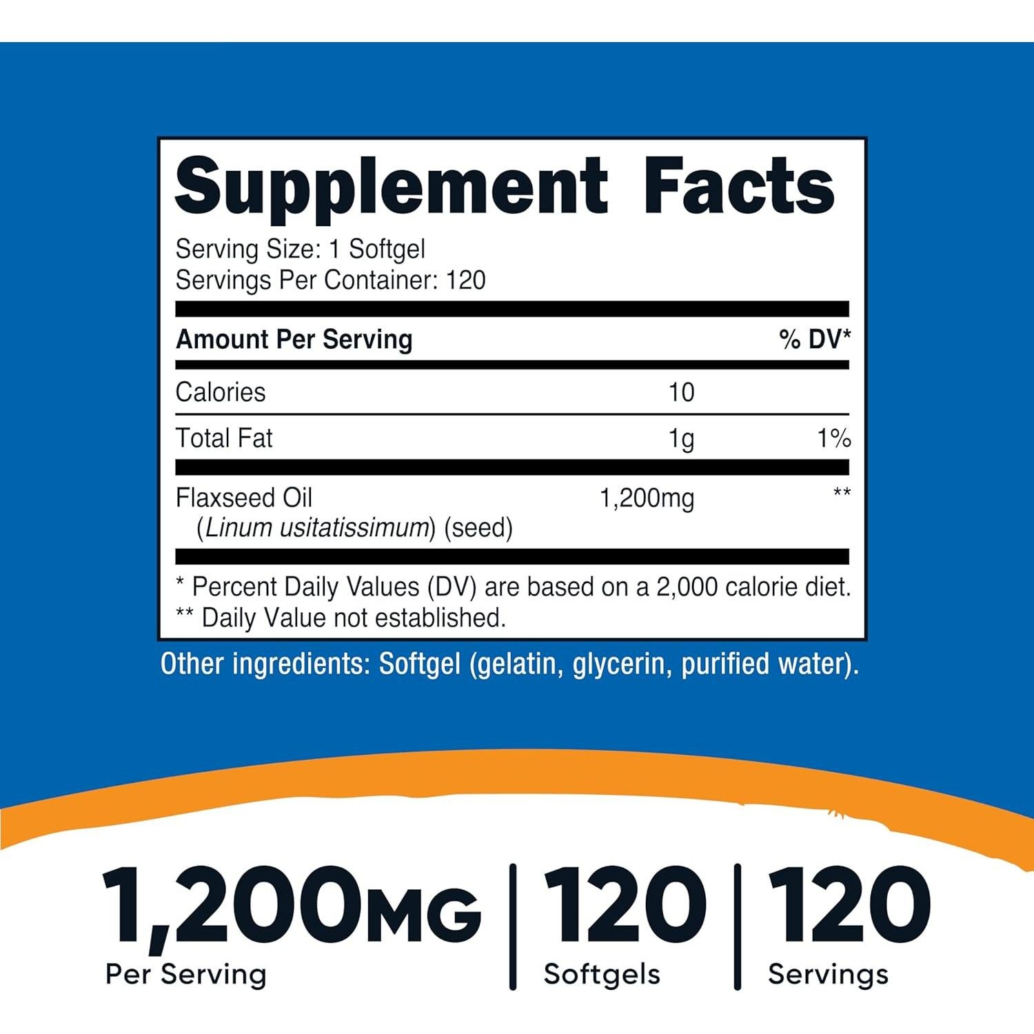 Aceite de Semilla de Linaza Nutricost 1200mg 120 gelatinas