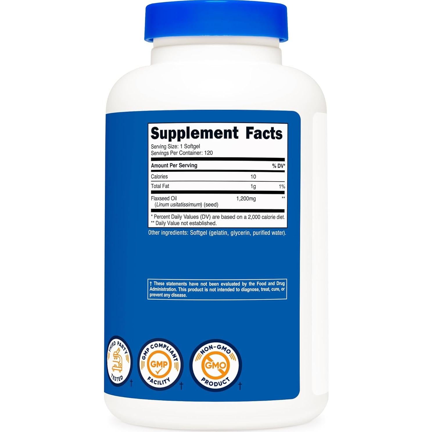 Aceite de Semilla de Linaza Nutricost 1200mg 120 gelatinas