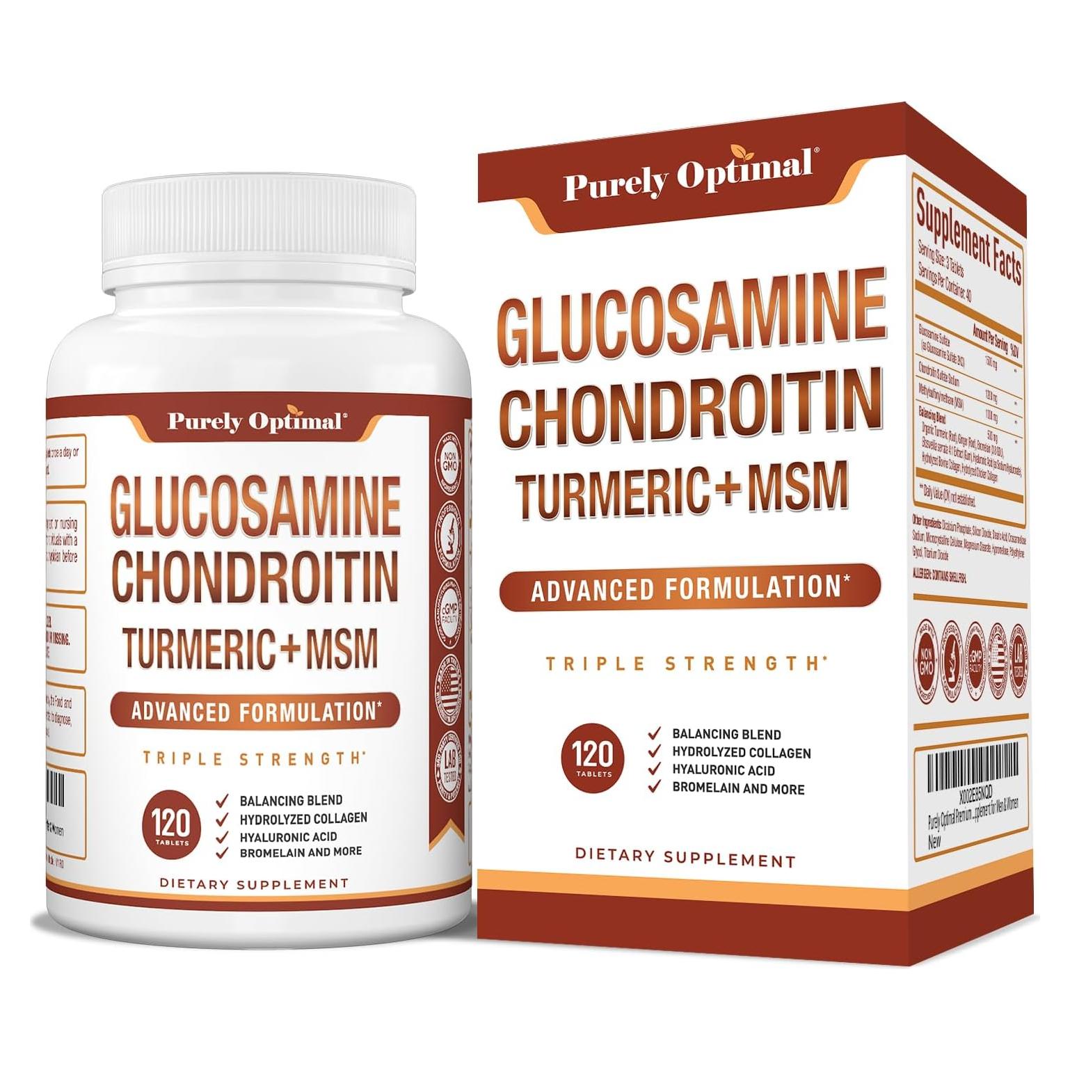 Suplemento de Glucosamina Condroitina MSM Purely Optimal 120 Tabletas