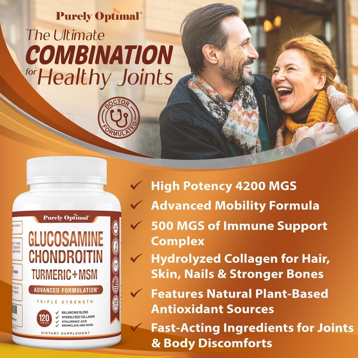 Suplemento de Glucosamina Condroitina MSM Purely Optimal 120 Tabletas