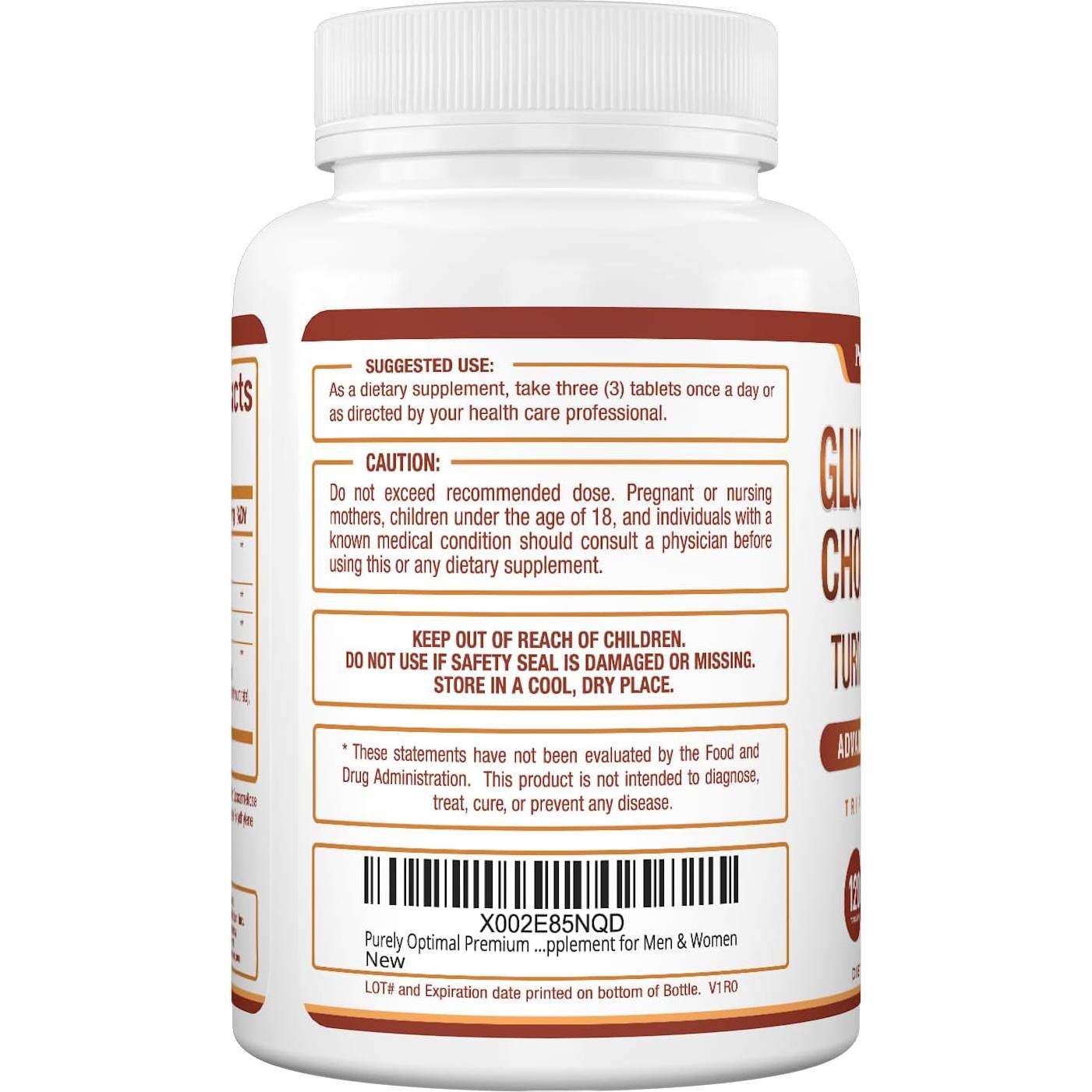Suplemento de Glucosamina Condroitina MSM Purely Optimal 120 Tabletas