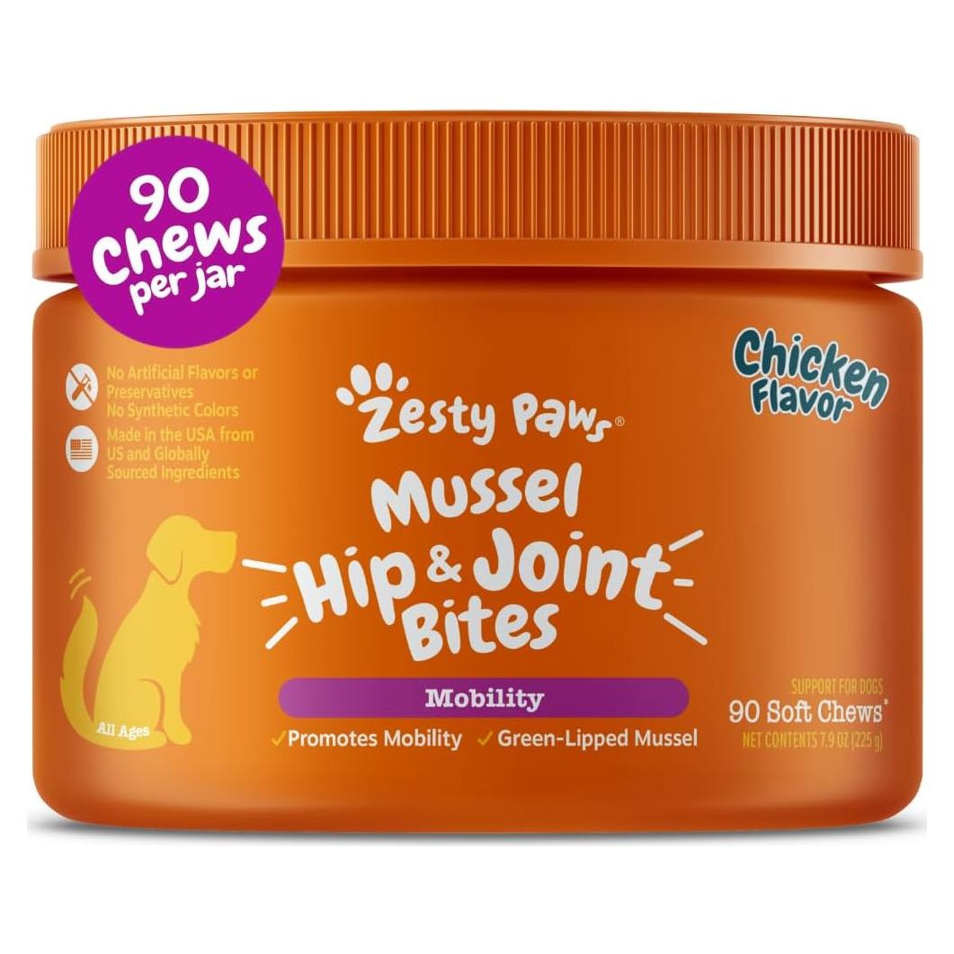 Zesty Paws Mussel Mobility Bites 90g - Suplemento Articular para Perros