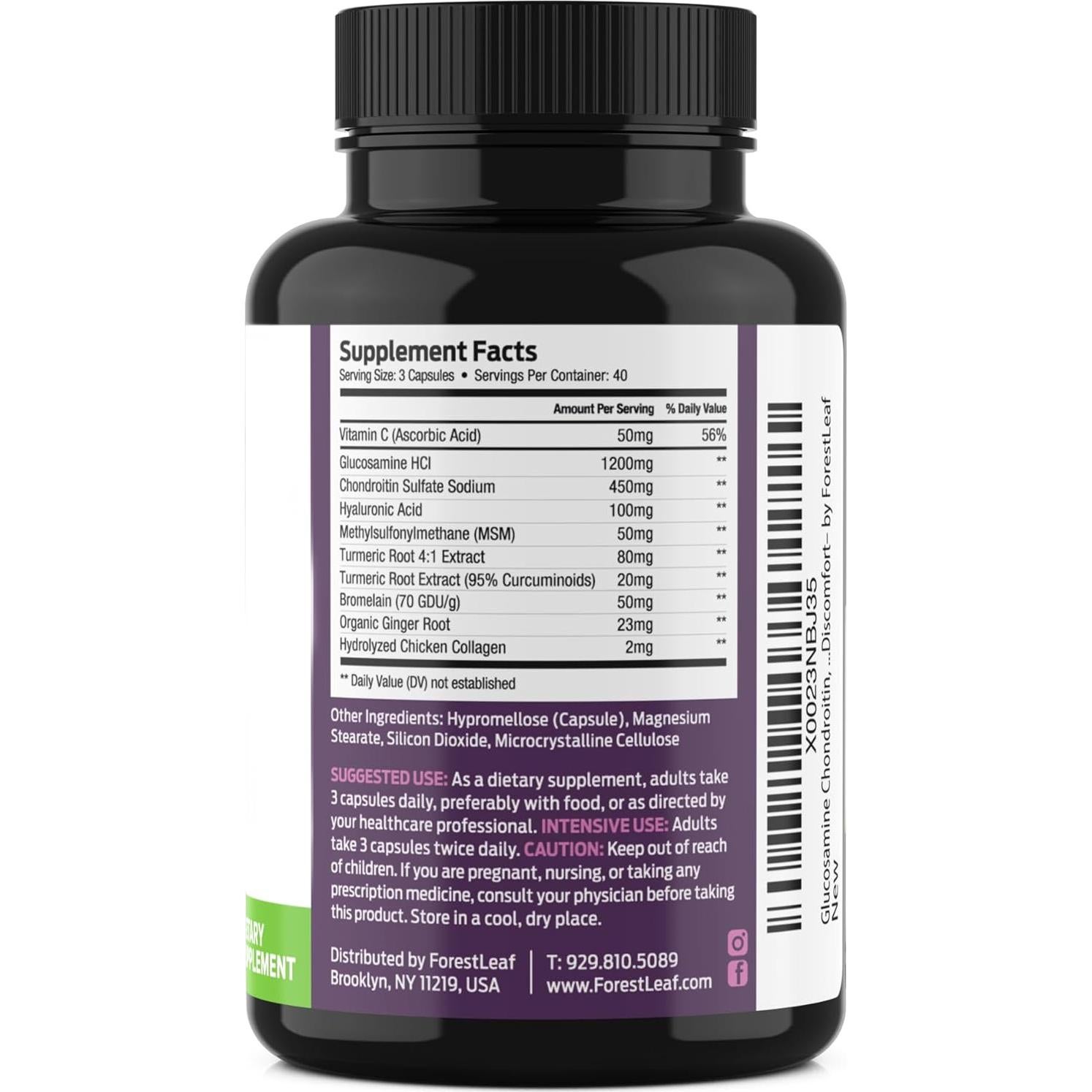 Suplemento Articular ForestLeaf 1200mg Glucosamina y MSM 120 Cápsulas