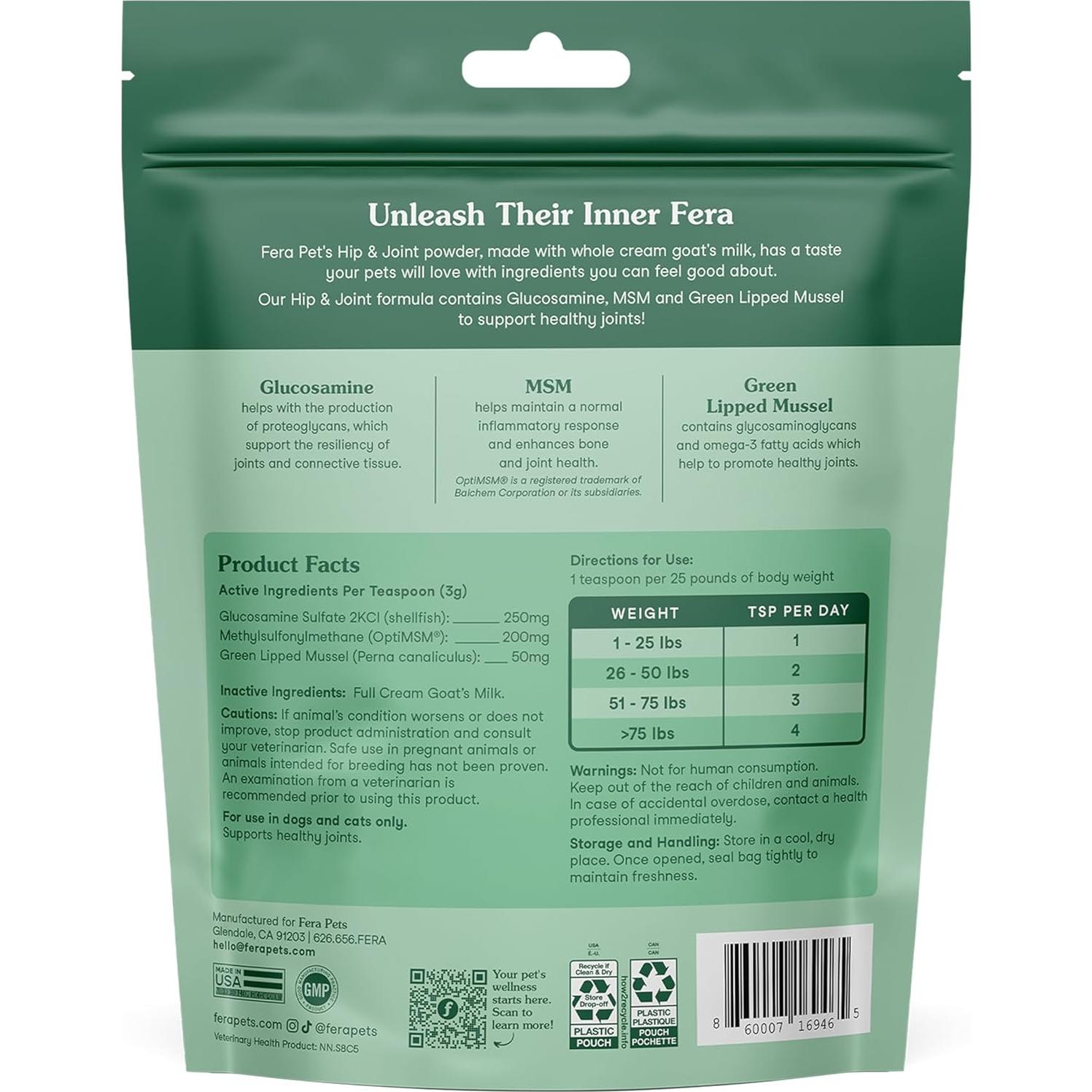 Suplemento Fera Pet Organics Leche de Cabra 60 Porciones