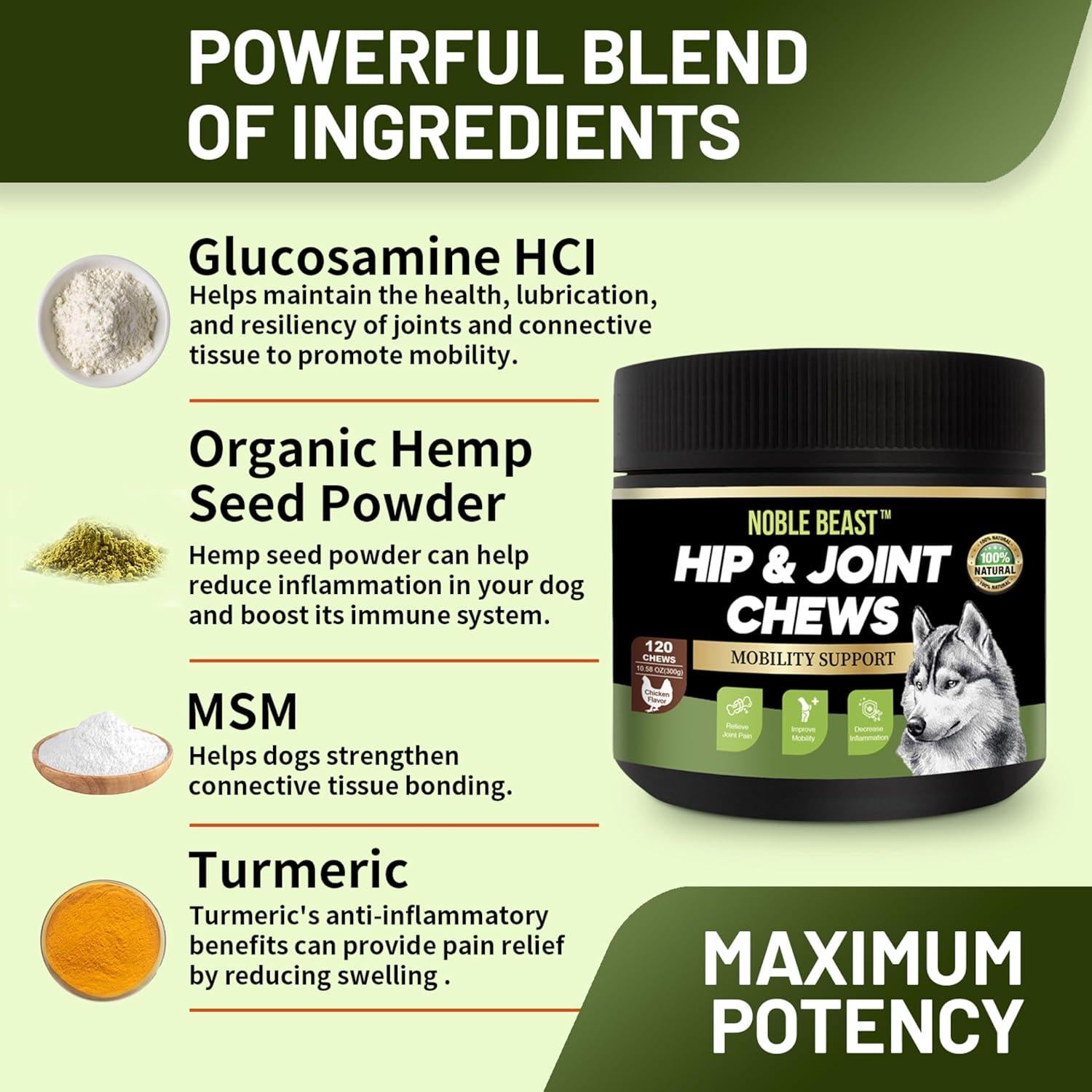 Suplemento Natural para Articulaciones Noble Beast - 120 Golosinas de Pollo